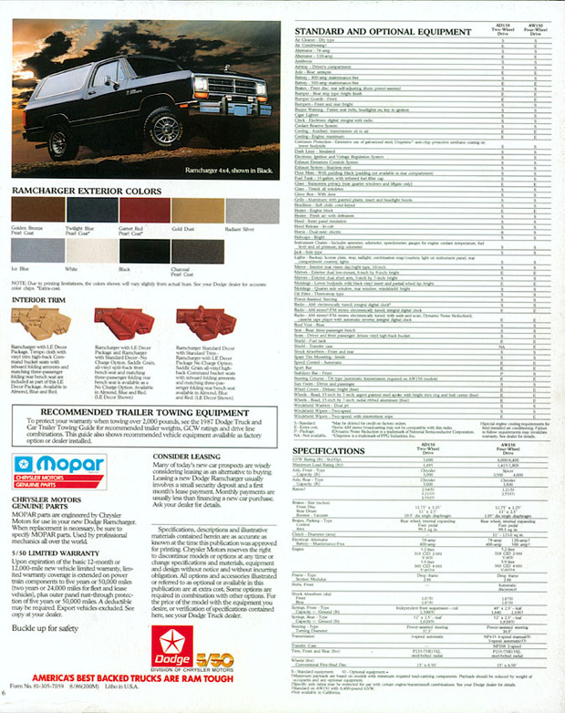 1987 Dodge Ramcharger Brochure: Page 6